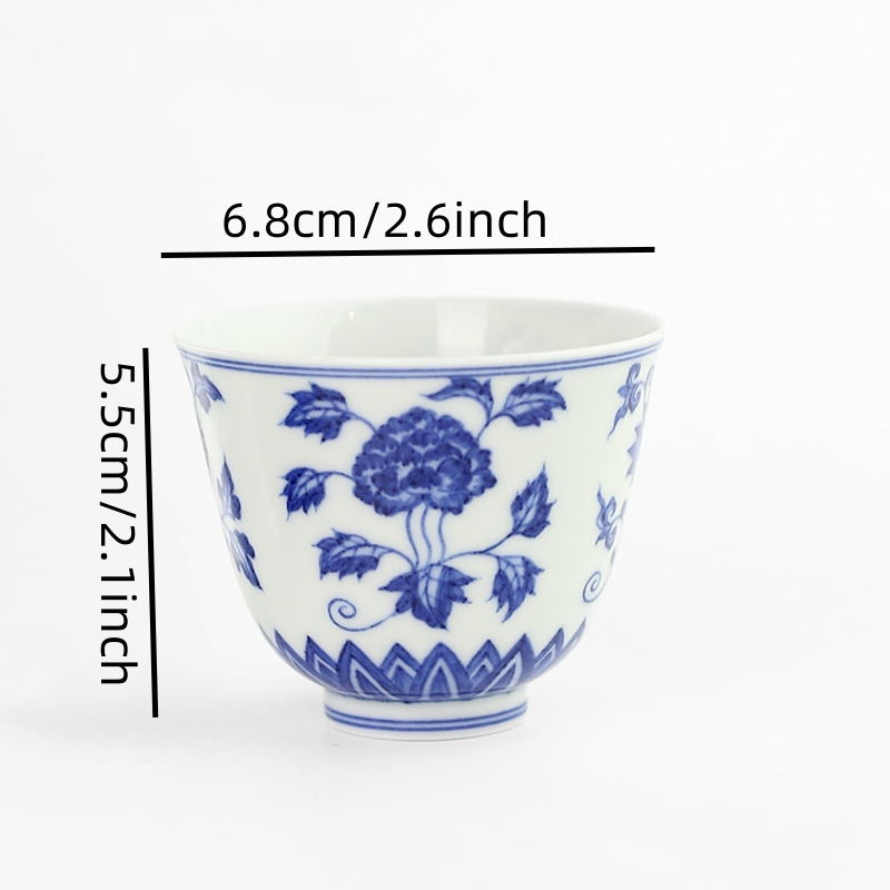 Shouzang kiln blue and white four seasons flower pattern master cup single cup Jingdezhen Chinese tea cup pure hand-painted sample tea cup