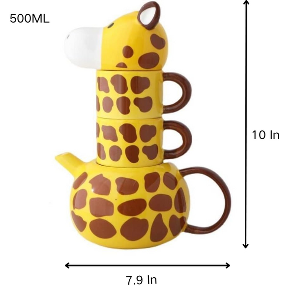 Giraffe Ceramic Teapot Cute Cartoon Yellow Tea Set with 2 Cups