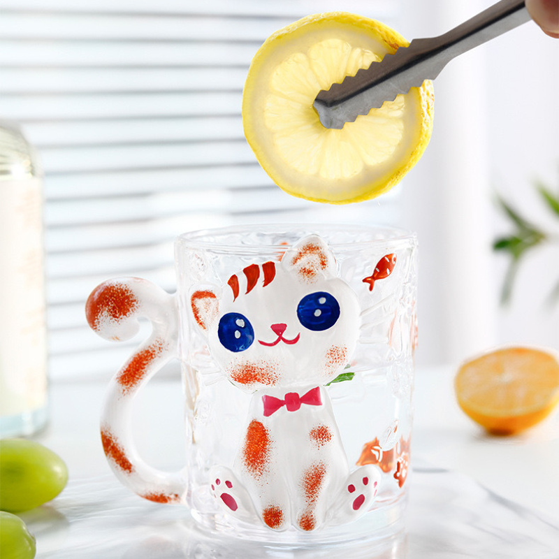 Cat Glass Cup Cartoon Coffee Mug Cute Teacup