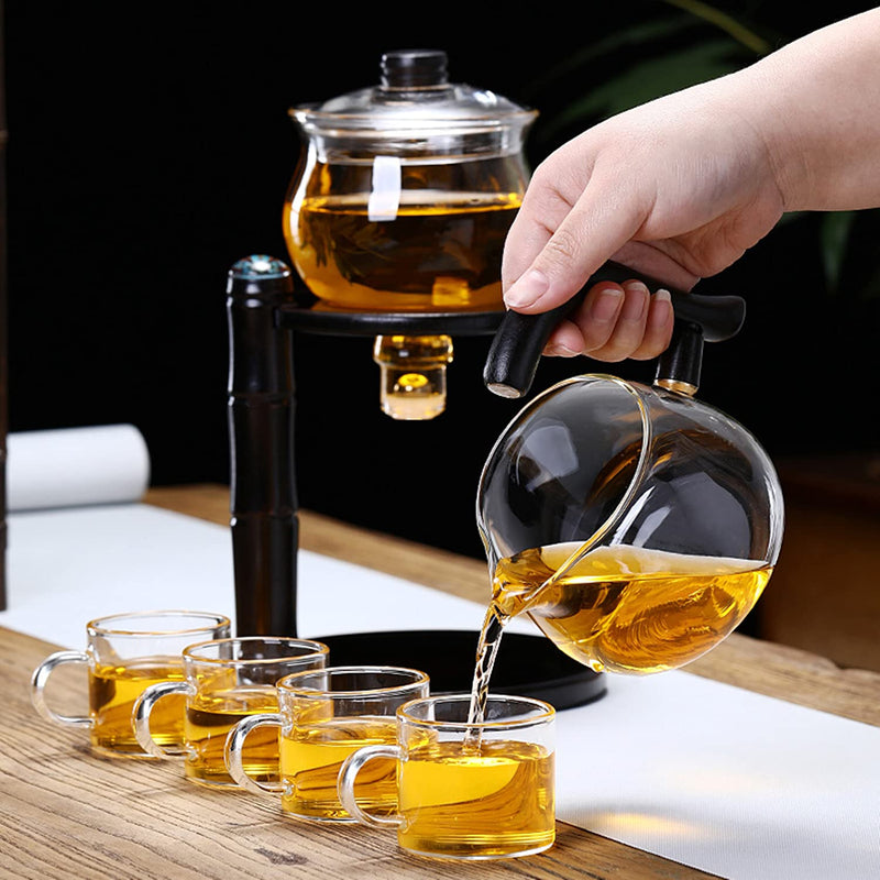 1 Set Lazy Tea Set, Magnetic Water Diversion Rotating Cover Bowl, High  Borosilicate Glass Tea Maker, Automatic Lotus Teapot, Tea Canister, Tea  Cups, C